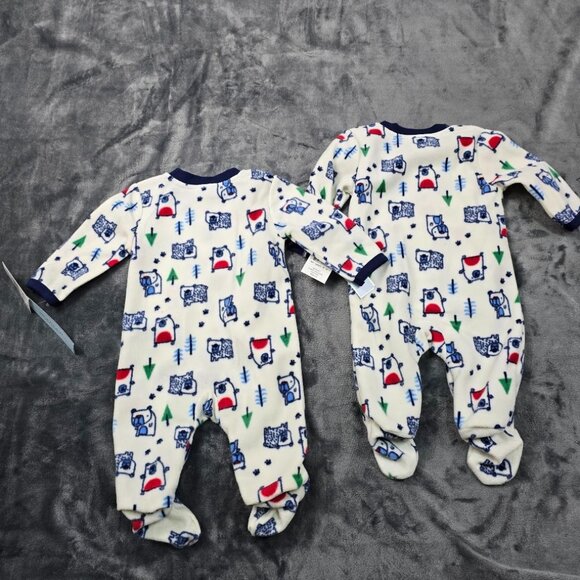 Weeplay Fleece Footed Pajamas 0–3M Set of 2 Happy Camper Bear Print NWT - Picture 2 of 7